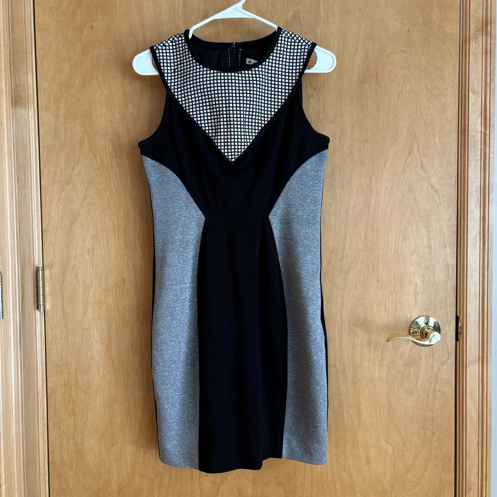 YOANNA BARASCHI USA Size 6 Stetch PONTE Windowpane Colorblock Sleeveless Dress